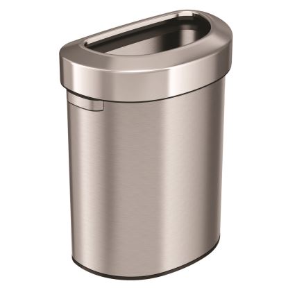 Open Top Trash Can, Half-Round, 18 gal, Plastic/Stainless Steel, Silver1