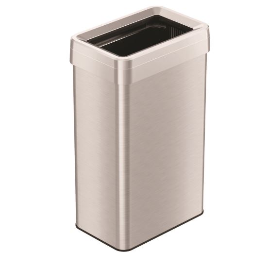 Open Top Trash Can, Rectangular, 18 gal, Plastic/Stainless Steel, Silver1