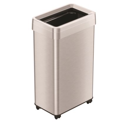 Open Top Trash Can with Wheels, 18 gal, Plastic Stainless Steel, Silver1