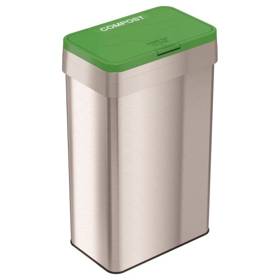 Open Top Compost Bin with Color-Coded Lid, 21 gal, Plastic/Stainless Steel, Silver/Green1