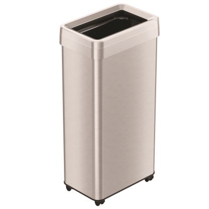 Open Top Trash Can with Wheels, 21 gal, Plastic/Stainless Steel, Silver1