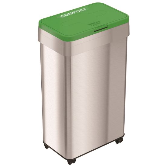 Open Top Compost Bin with Wheels and Color-Coded Lid, 21 gal, Plastic/Stainless Steel, Silver/Green1