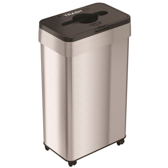 Open Top Trash Bin with Wheels and Color-Coded Lid, 21 gal, Plastic/Stainless Steel, Silver/Black1