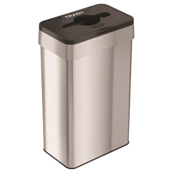 Open Top Trash Can with Color-Coded Lid, 21 gal, Plastic/Stainless Steel, Silver/Black1