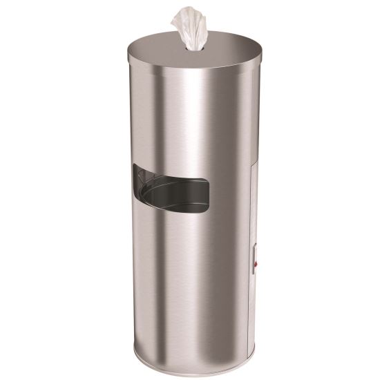 Side-Entry Trash Can with Gym Wipe Dispenser, 9 gal, Stainless Steel, Silver1