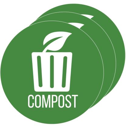 Vinyl Decals, Compost, 4" Diameter, Green/White, 3/Pack1