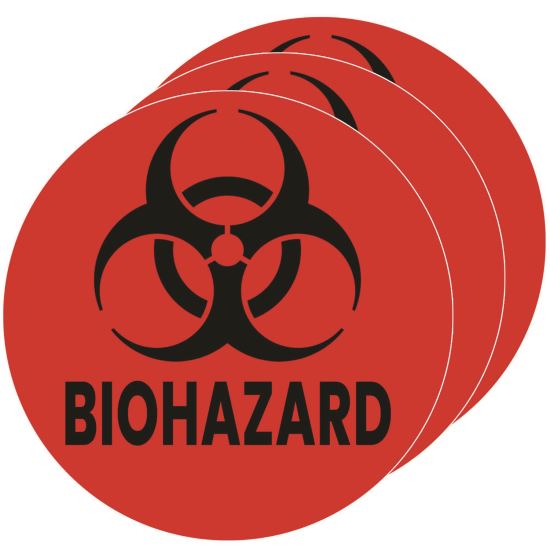 Vinyl Decals, Biohazard, 4" Diameter, Red/Black, 3/Pack1