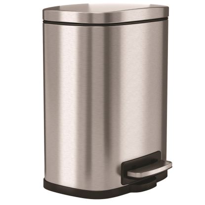 Fire-Resistant Step Pedal Trash Can, 1.3 gal, Plastic/Stainless Steel, Silver1