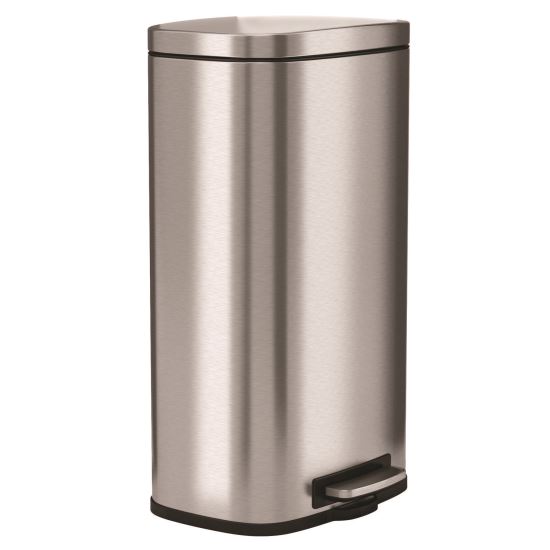 Fire-Resistant Step Pedal Trash Can, 8 gal, Plastic/Stainless Steel, Silver1