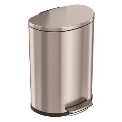 Step Pedal Trash Can, 13 gal, Half-Round Plastic/Stainless Steel, Silver1