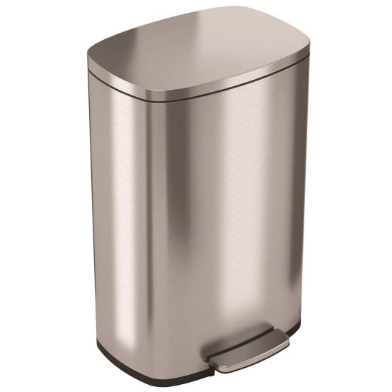 Step Pedal Trash Can, 13 gal, Plastic/Stainless Steel, Silver1