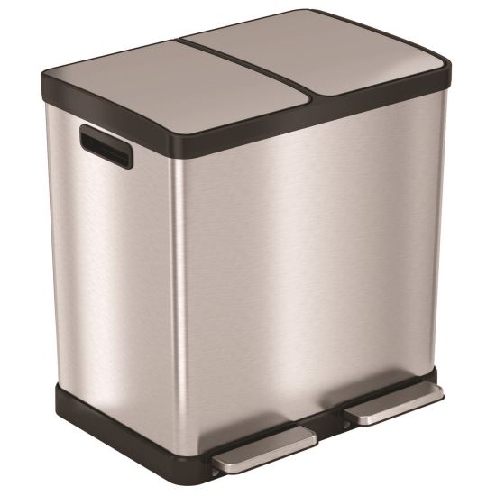 Step Pedal Trash Can and Recycle Bin, 16 gal, Plastic/Stainless Steel, Silver1