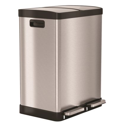 Fire-Resistant Step Pedal Trash Can and Recycle Bin, 16 gal, Plastic/Stainless Steel, Silver1