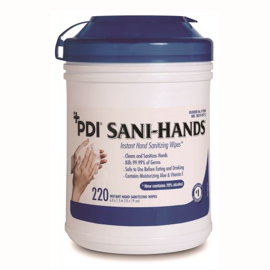 PDI Sani-Hands Instant Hand Sanitizing Wipes, 7.5 x 6, Unscented, White, 220/Canister, 6 Canisters/Carton1