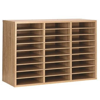 Wooden 27 Compartment Literature Organizer, 27 Sections, Letter Size, 31.49 x 11.81 x 21.65, Medium Oak1