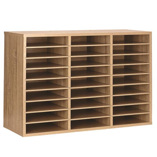 Wooden 27 Compartment Literature Organizer, 27 Sections, Letter Size, 31.49 x 11.81 x 21.65, Medium Oak1