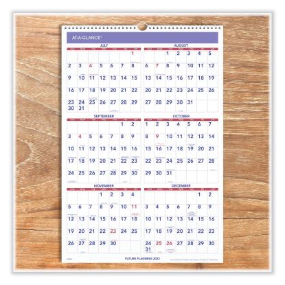 Academic Monthly Wall Calendar, 15.5 x 22.75, White/Violet/Red Sheets, 12-Month (July-June): 2022-20231