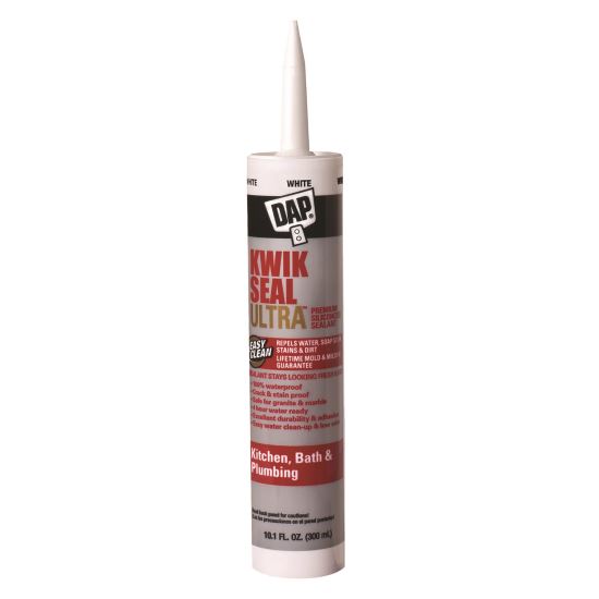 KWIK SEAL ULTRA Premium Siliconized Sealant, 10.1 oz Tube, Gloss White1