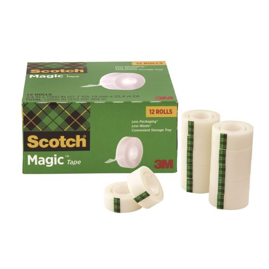 Magic Tape Cabinet Pack, 1" Core, 0.75" x 27.7 yds, Clear, 12/Pack1