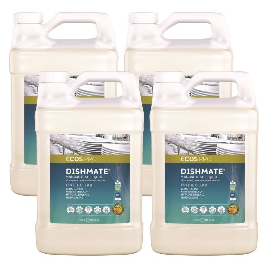 Dishmate Manual Dish Liquid, Free and Clear, 1 gal Jug, 4/Carton1