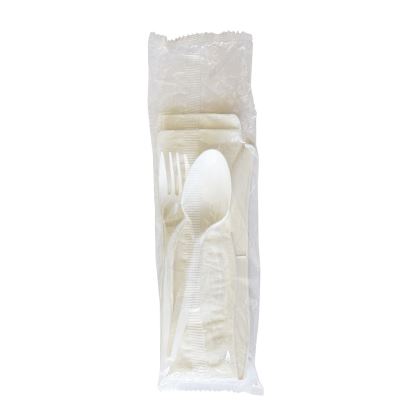 Four-Piece Cutlery Kit, Fork/Knife/Napkin/Teaspoon, Mediumweight, White, 250/Carton1