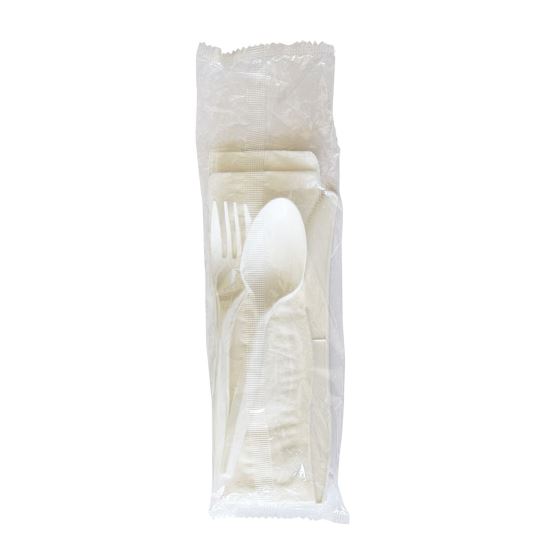 Four-Piece Cutlery Kit, Fork/Knife/Napkin/Teaspoon, Mediumweight, White, 250/Carton1