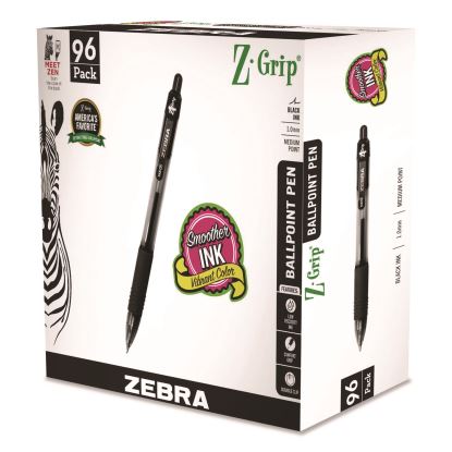 Z-Grip Ballpoint Pen, Retractable, Medium, 1 mm, Black Ink, Clear/Black Barrel, 96/Pack1