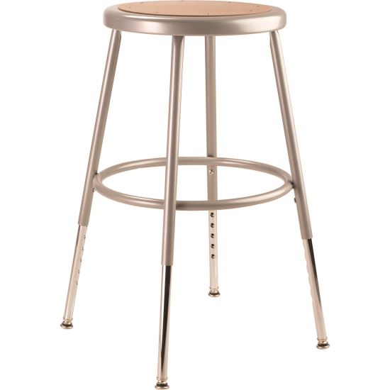 6200 Series Height Adjustable Heavy Duty Steel Stool, Backless, Supports 500lb, 19" to 27" Seat Height, Brown Seat, Gray Base1