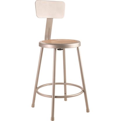 6200 Series Heavy Duty Steel Stool With Backrest, Supports Up to 500 lb, 24" Seat Height, Brown Seat, Gray Back/Base1