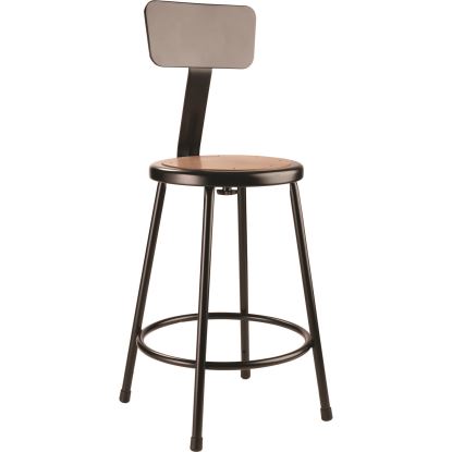 6200 Series Heavy Duty Steel Stool With Backrest, Supports Up to 500 lb, 24" Seat Height, Brown Seat, Black Back/Base1