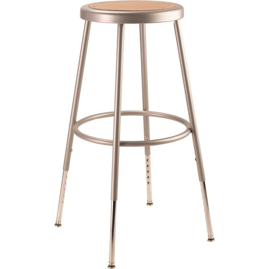 6202 Series Height Adjustable Heavy Duty Steel Stool, Backless, Supports 500 lb, 25" to 33" Seat Height, Brown Seat/Gray Base1