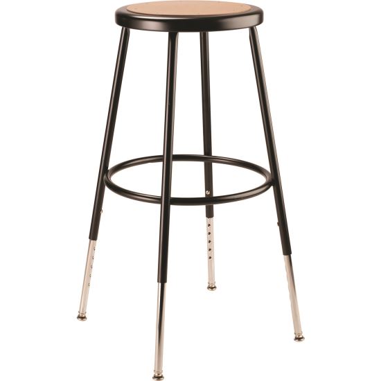 6203 Series Height Adjustable Heavy Duty Steel Stool, Backless,Supports 500 lb, 25" to 33" Seat Height, Brown Seat/Black Base1