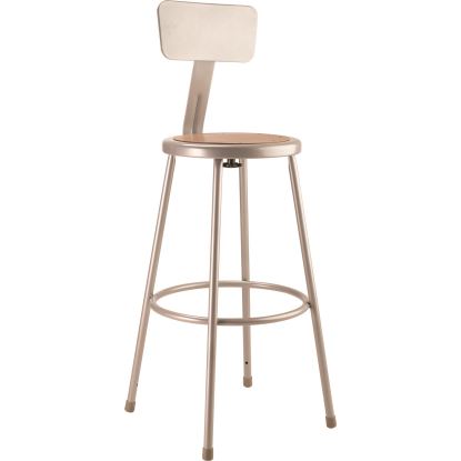 6200 Series Heavy Duty Steel Stool With Backrest, Supports Up to 500 lb, 30" Seat Height, Brown Seat, Gray Back/Base1