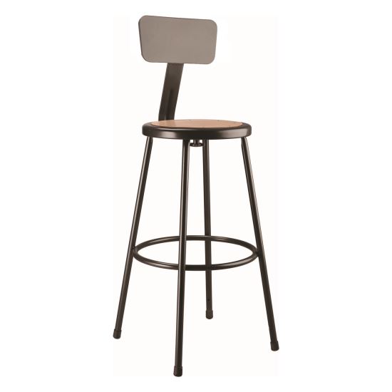 6200 Series Heavy Duty Steel Stool With Backrest, Supports Up to 500 lb, 30" Seat Height, Brown Seat, Black Back/Base1