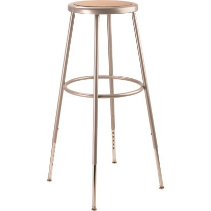 6204 Series Height Adjustable Heavy Duty Steel Stool, Backless, Supports 500 lb, 31" to 39" Seat Height, Brown Seat/Gray Base1