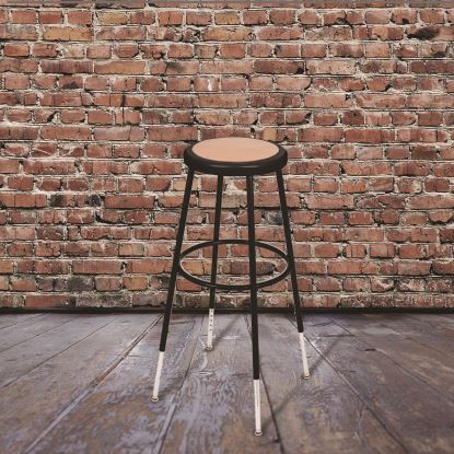 6200 Series Height Adjustable Heavy Duty Steel Stool, Backless, Supports 500 lb, 31" to 39" Seat Height, Brown Seat/Blk Base1