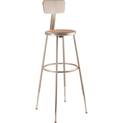 6200 Series Height Adjustable Heavy Duty Steel Stool With Backrest, 32" to 39" Seat Height, Brown Seat, Gray Back/Base1