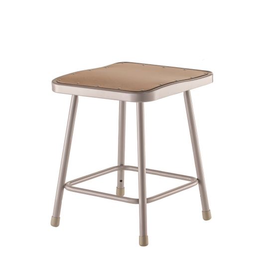 6300 Series Heavy Duty Square Seat Steel Stool, Backless, Supports Up to 500 lb, 17.5" Seat Height, Brown Seat, Gray Base1