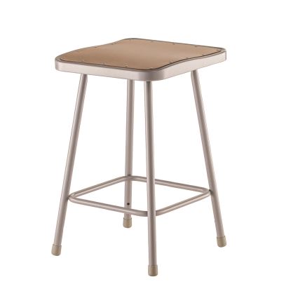 6300 Series Heavy Duty Square Seat Steel Stool, Backless, Supports Up to 500 lb, 23.25" Seat Height, Brown Seat, Gray Base1