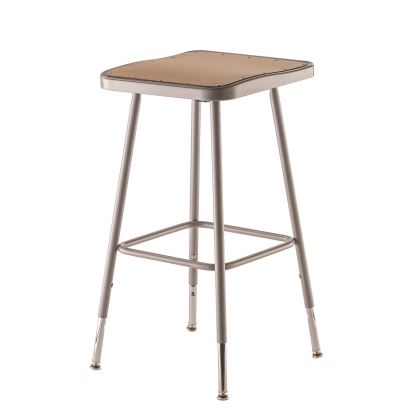 6300 Series Height Adjust Heavy Duty Square Seat Steel Stool, Backless, 500lb, 23.75" to 31.75" Height, Brown Seat, Gray Base1