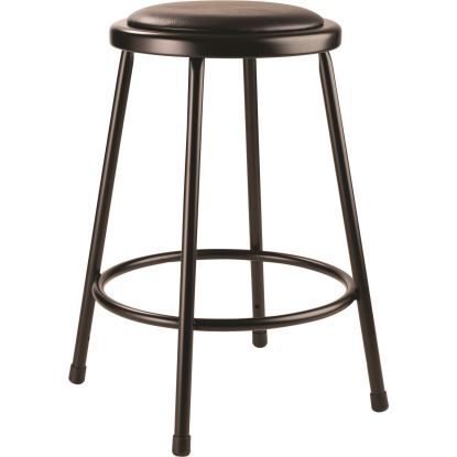 6400 Series Fixed Height Heavy Duty Vinyl Padded Steel Stool, Backless, Supports 500 lb, 24" Seat Height, Black Seat/Base1