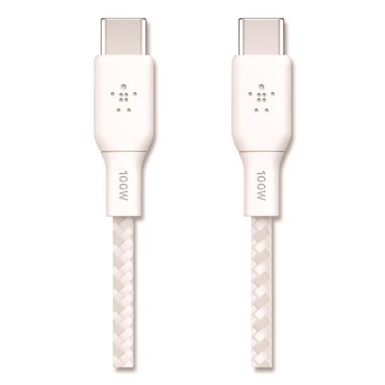 BOOST CHARGE Braided USB-C to USB-C Cable, 100 W Power Delivery, 6.6 ft, White, 2/Pack1