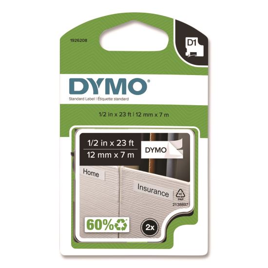 D1 Standard Labels, 0.5" x 23 ft, Black Print on White Tape, 2/Pack1