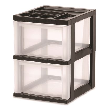 2-Compartment Desktop Stackable Storage Drawer, 12.17 x 14.33 x 16.77, Black/Translucent White1