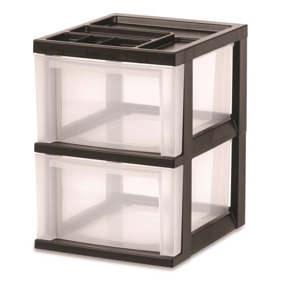 2-Compartment Desktop Stackable Storage Drawer, 12.17 x 14.33 x 16.77, Black/Translucent White1