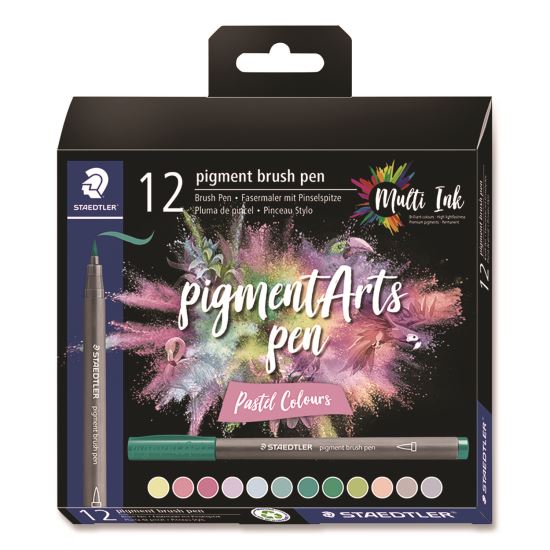 Pigment Brush Pen Set, Medium Firm, Assorted Pastel Colors, 12/Pack1