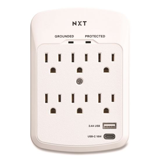 6-Outlet Plus USB Outlet Surge Protector, 6 AC Outlets/2 USB Outlets, 900 J, White1