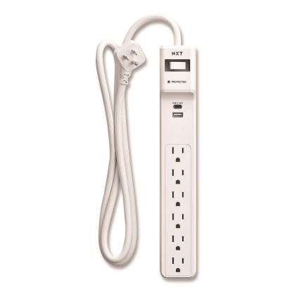 6-Outlet Plus USB Surge Protector, 6 AC Outlets/2 USB Outlets, 4 ft Cord, 1,500 J, White1