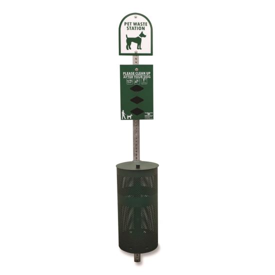 Dog Waste Station, 12 gal, Open Top, Green/White1