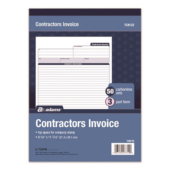 Multipart Contractors Invoice Pad, Three-Part Carbonless, 8.34 x 10.84, 50 Forms Total1